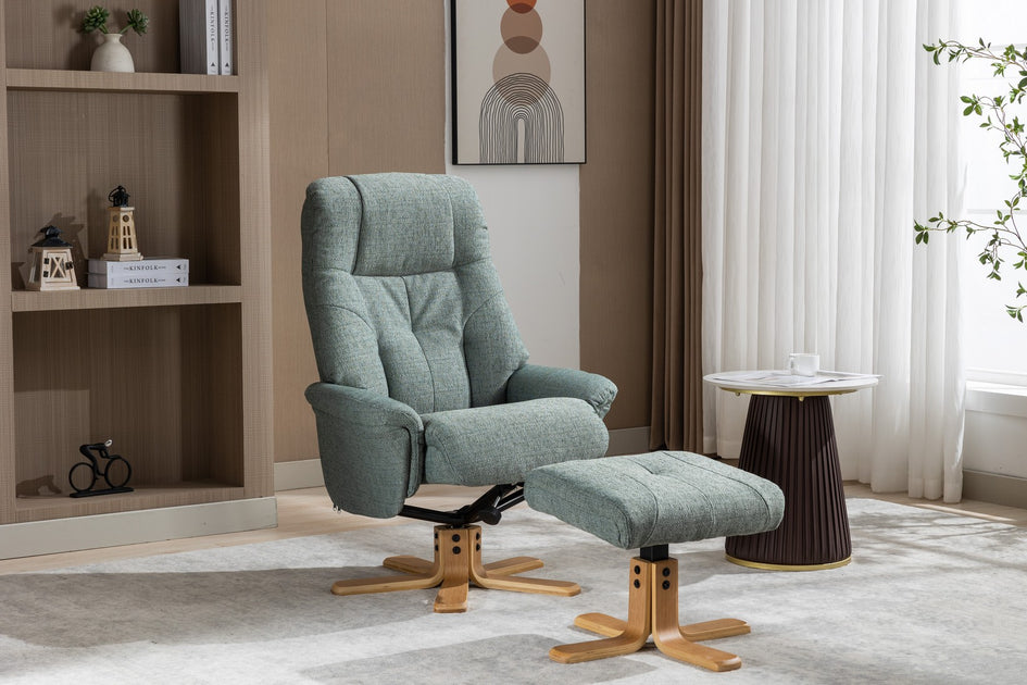 Durham Fabric Recliner with Footstool Teal A World of Furniture