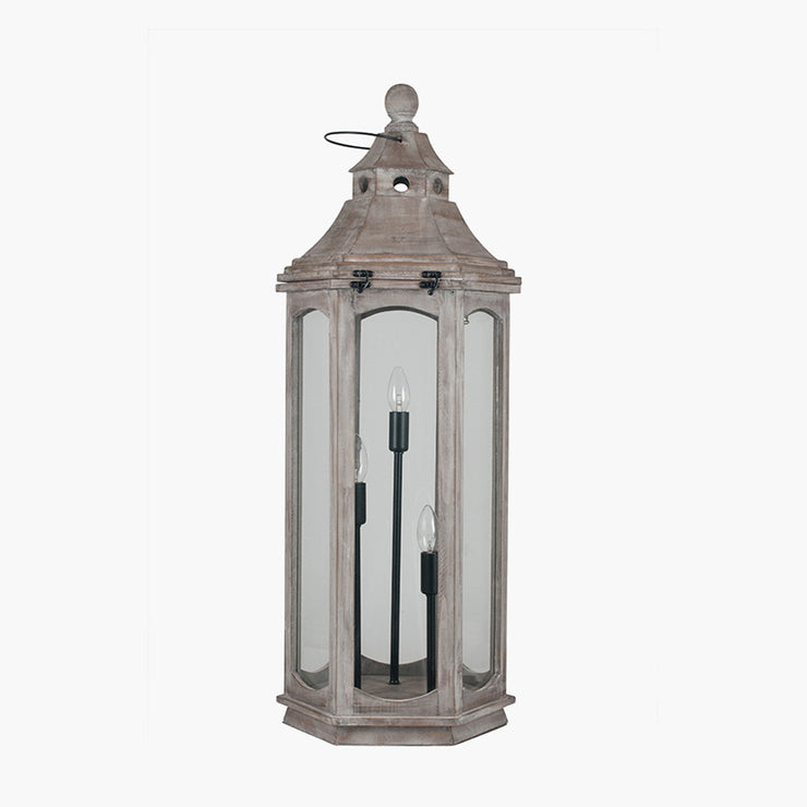 Adaline Extra Large Antique Wood Grey Floor Lamp Lantern