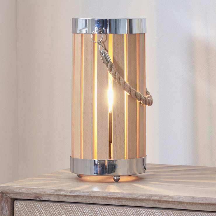 Austell Natural Wood Small Lantern Table Lamp