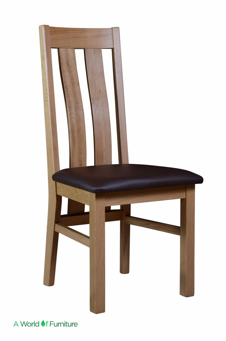 Bergen Oak Twin Slat Dining Chair - Brown Faux Leather