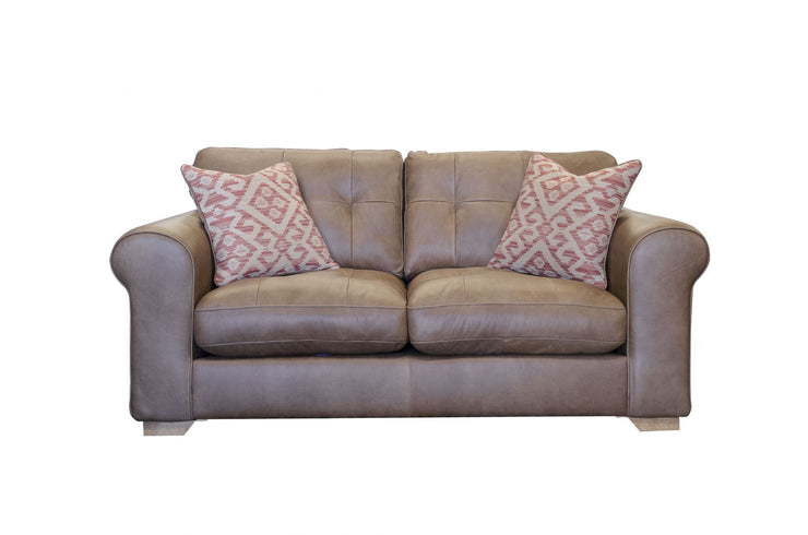 Pemberley 2 Seater Small Sofa - Indiana Tan Leather & Weathered Oak Feet