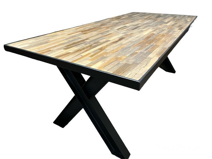 Reclaimed Teak Industrial 'X' Leg Fixed Dining Table