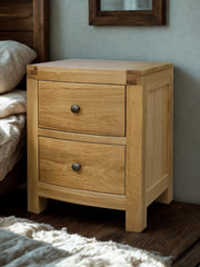 Vienna Oak Bow Fronted 2 Drawer Bedside Table