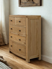 Vienna Oak Bow Fronted 2 Over 3 Chest of Drawers