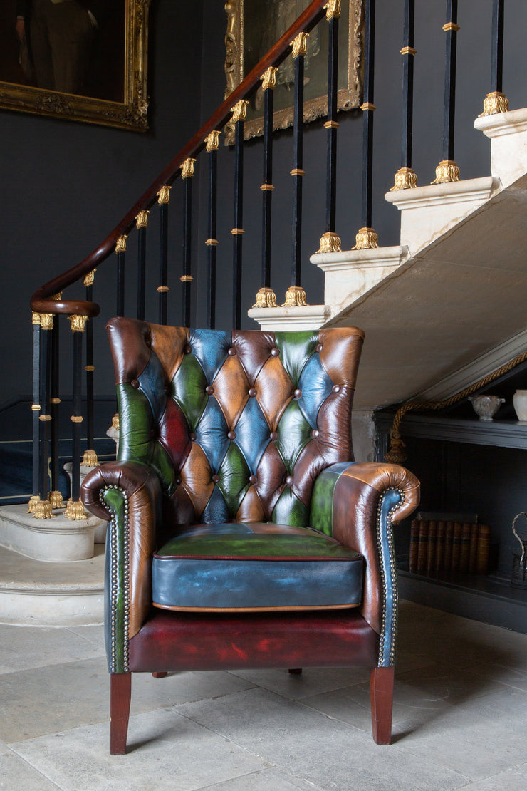 Bowes Hexham Leather Harlequin Patchwork Armchair