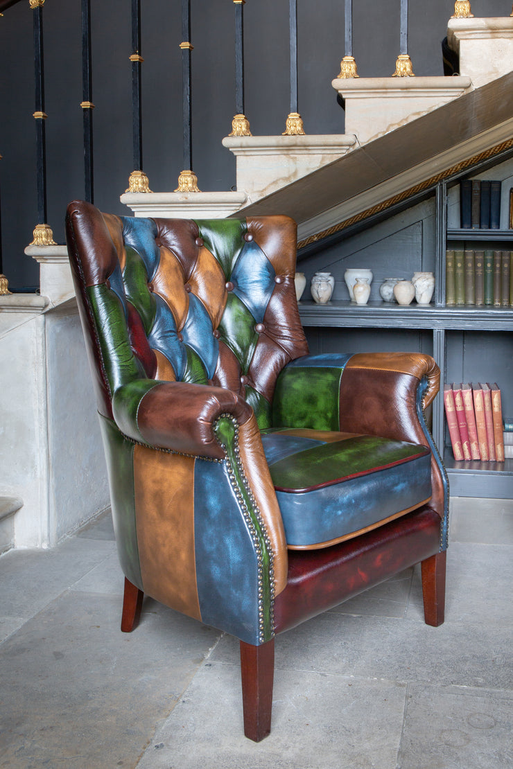 Bowes Hexham Leather Harlequin Patchwork Armchair
