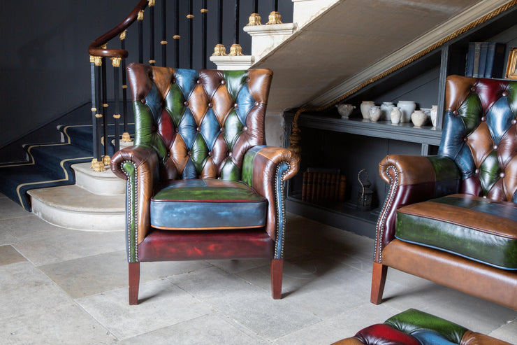 Bowes Hexham Leather Harlequin Patchwork Armchair