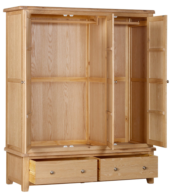 Charter Washed Oak Triple Wardrobe with 2 Drawers