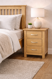 Newland Oak 3 Drawer Bedside Table