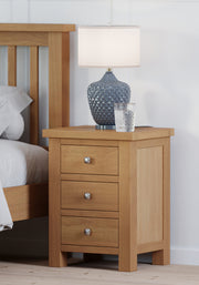 Dover Light Oak 3 Drawer Bedside Table