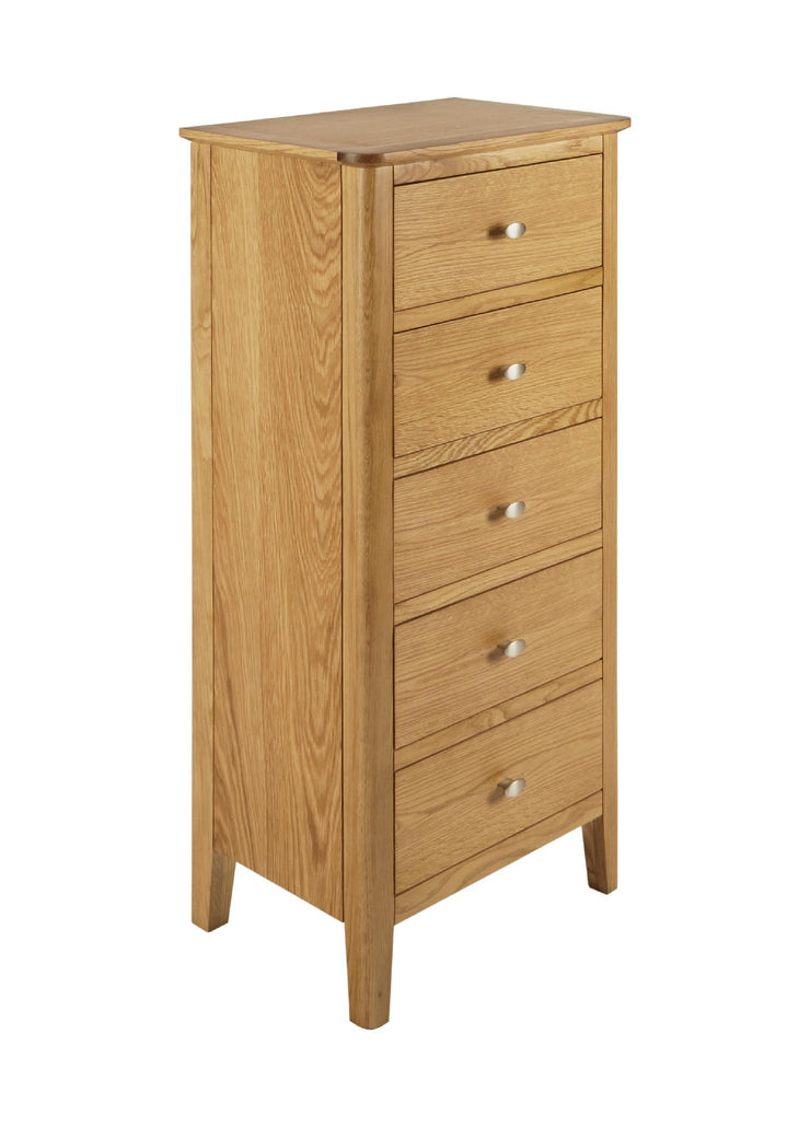 Boston Oak - 5 Drawer Tallboy
