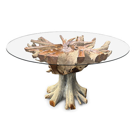 Lombok Root 150cm Glass Topped Dining Table