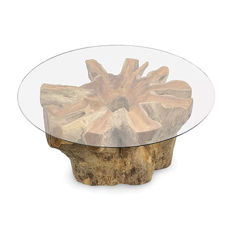 Root Lombok Coffee Table Round Medium with Glass Top