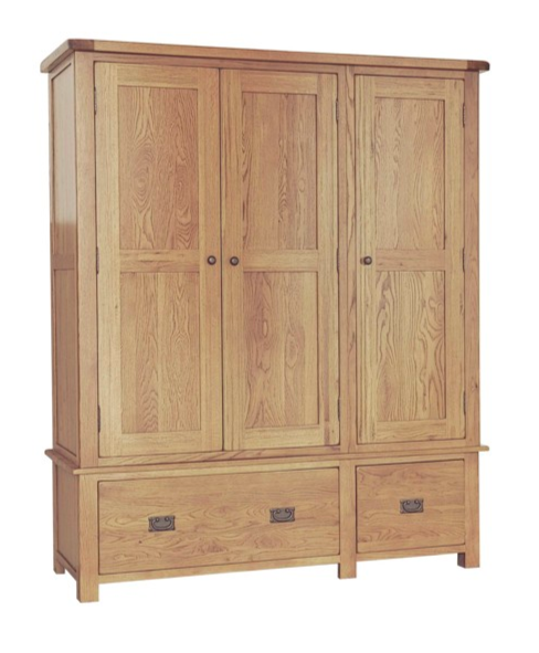 Deluxe Rustic Oak Triple Wardrobe with Drawers – A World of Furniture