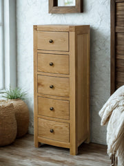 Vienna Oak Bow Fronted 5 Drawer Slim Chest of Drawers
