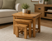 Deluxe Rustic Oak Nest of 3 Tables