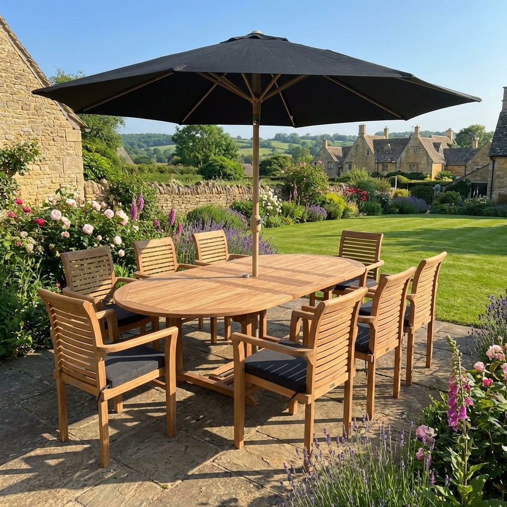 Teak Oval Extending Garden Table (1.8m-2.4m)