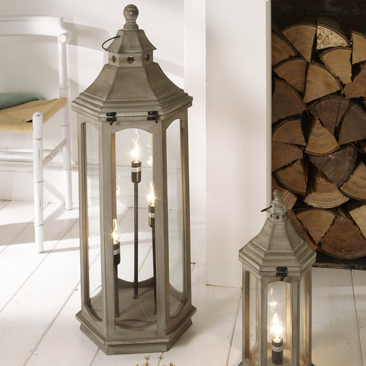 Adaline Extra Large Antique Wood Grey Floor Lamp Lantern