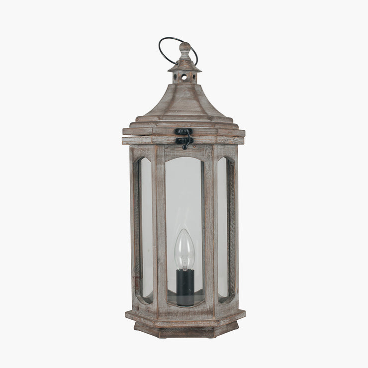 Adaline Grey Antique Wood Lantern Table Lamp