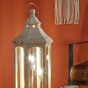 Adaline Extra Large White Wash Wood Lantern Floor Lamp