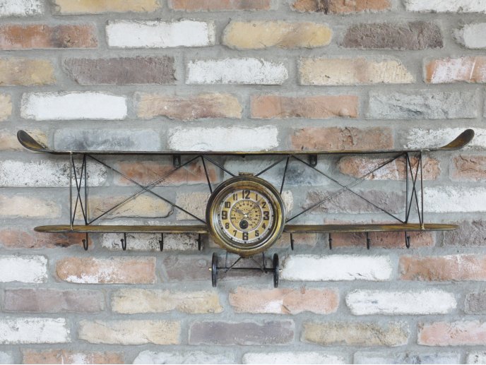 Aeroplane Clock Shelf with Coat Hooks