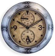 Antique Silver Framed 'Flight Hours' Aviation Wall Clock