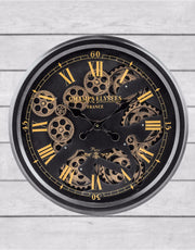 Black & Gold Medium Moving Gears Clock
