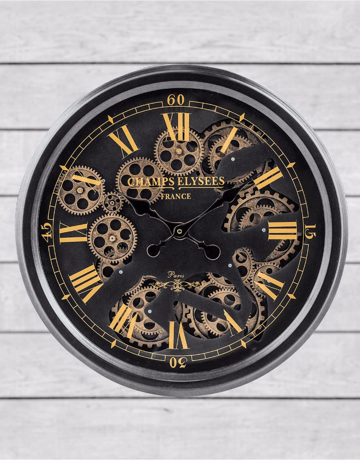 Black & Gold Medium Moving Gears Clock