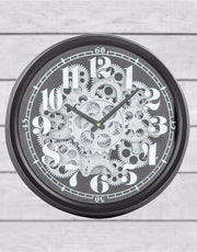 Black & Silver Moving Gears Clock