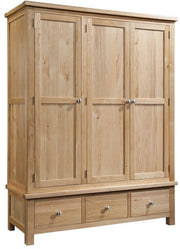 Dorset Oak Triple Wardrobe with 3 Drawers