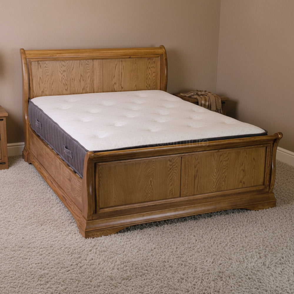 Deluxe Rustic Oak French Style Sleigh Bed