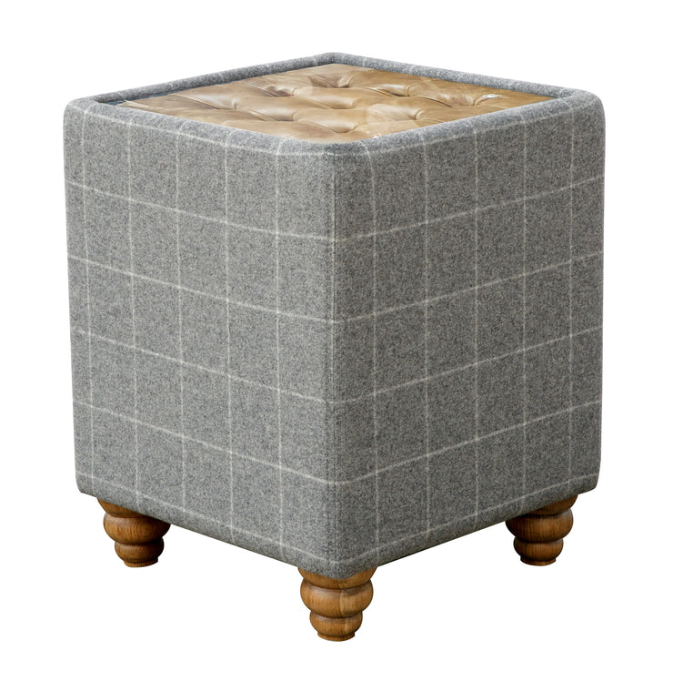 Glass Top Side Table - Leather / Wool