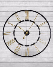 Large Black & Gold Iron Skeleton Clock
