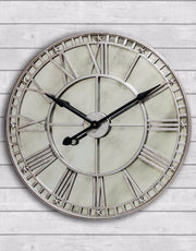 Large Silver Clock with Antique Mirror Face