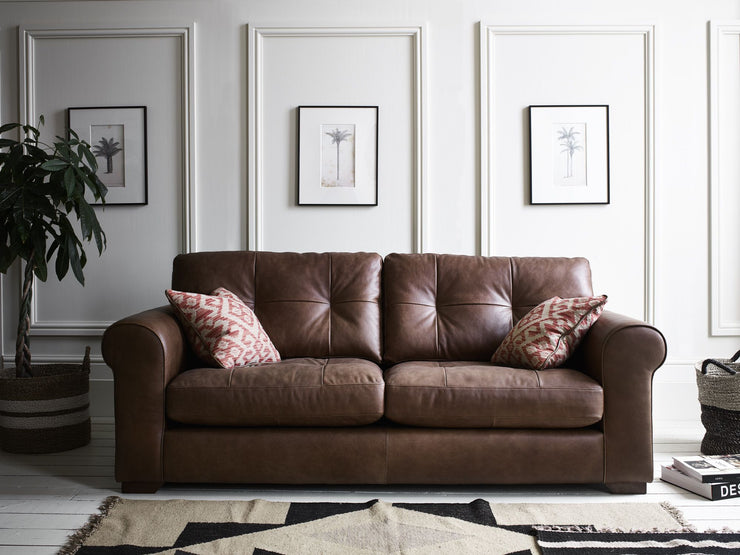 Pemberley 3 Seater Midi Sofa - Indiana Tan Leather & Weathered Oak Feet