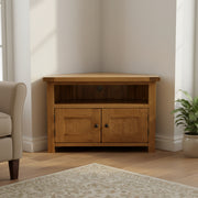 Deluxe Rustic Oak Corner TV Cabinet
