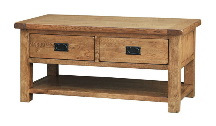 Deluxe Rustic Oak Coffee Table with Drawers