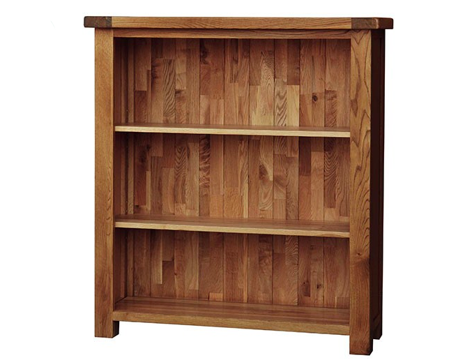 Deluxe Rustic Oak Low Wide Bookcase