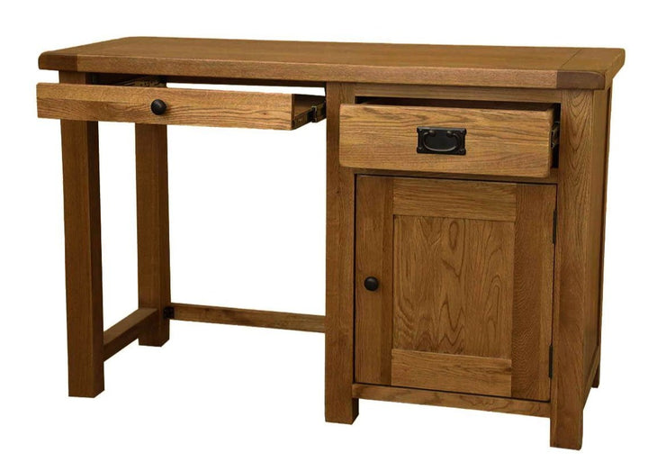 Deluxe Rustic Oak Single Pedestal Computer Desk