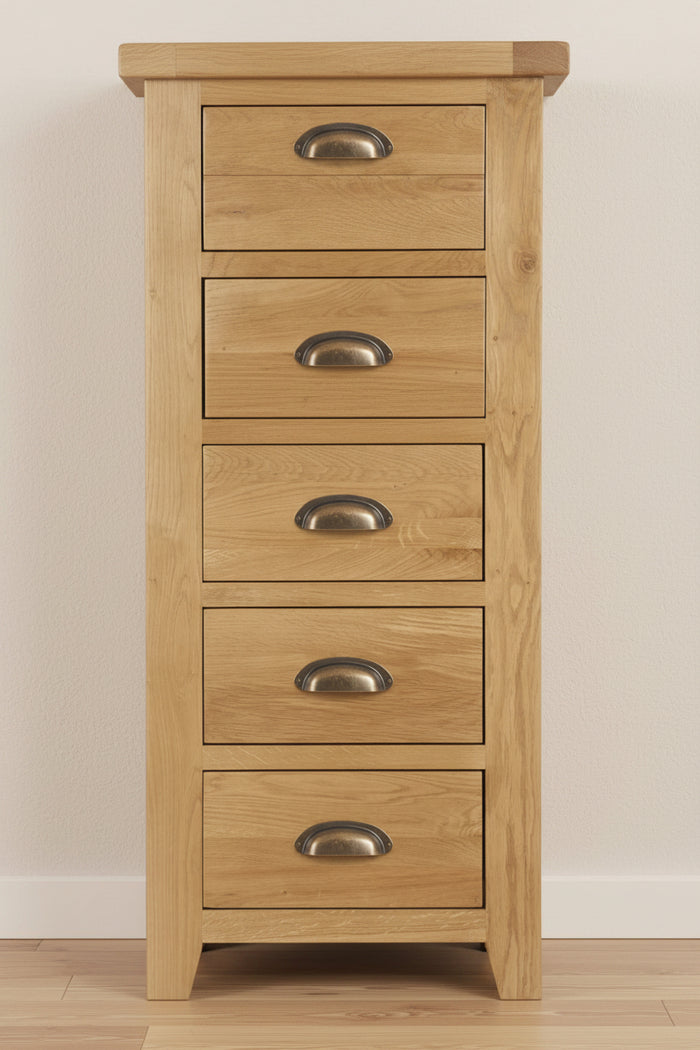 Wexford Oak 5 Drawer Tall Chest of Drawers