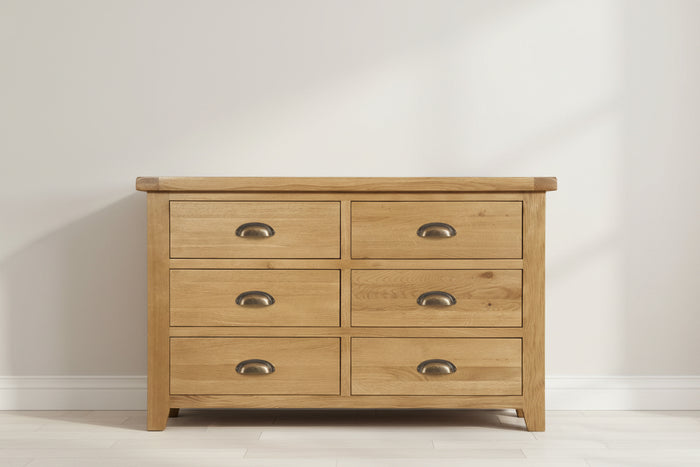 Wexford Oak 6 Drawer Wide Chest of Drawers
