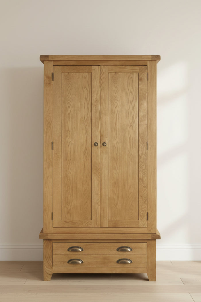 Wexford Oak Double Wardrobe with Drawer