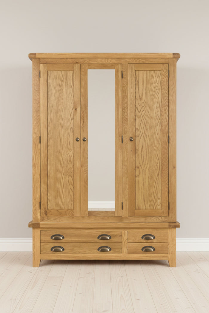 Wexford Oak Triple Wardrobe with Drawers
